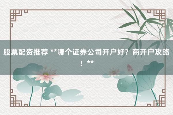 股票配资推荐 **哪个证券公司开户好？商开户攻略！**