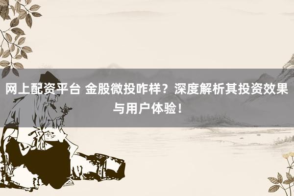 网上配资平台 金股微投咋样？深度解析其投资效果与用户体验！