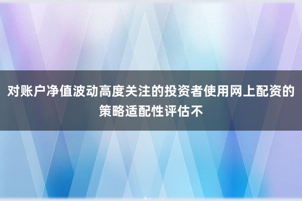 对账户净值波动高度关注的投资者使用网上配资的策略适配性评估不