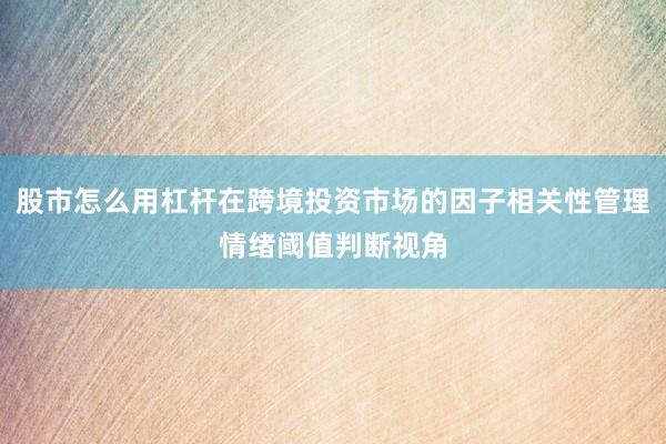 股市怎么用杠杆在跨境投资市场的因子相关性管理情绪阈值判断视角
